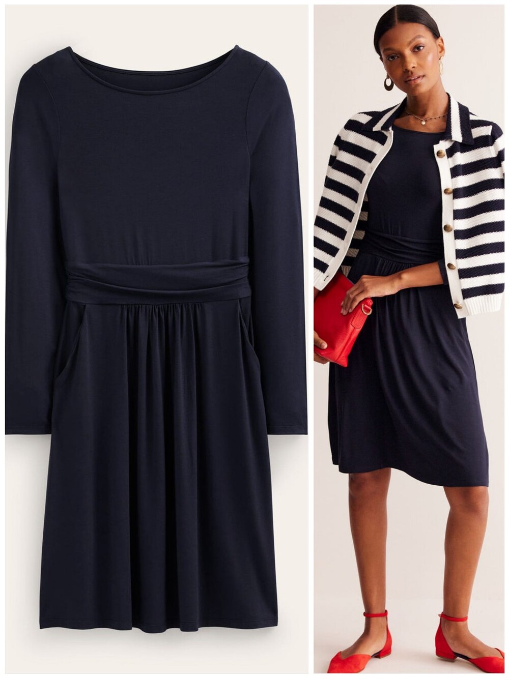 Boden Navy Blue Jersey Long Sleeve Amelie Dress, 12